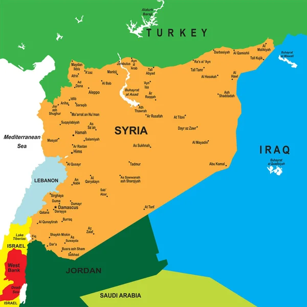Πολιτικός Χάρτης Της Συρίας Κύριες Πόλεις — Διανυσματικό Αρχείο