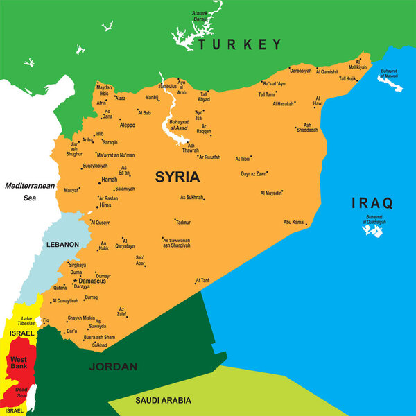 Political map of Syria with main cities