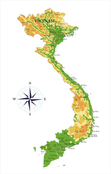 Zeer Gedetailleerde Fysieke Kaart Van Vietnam Vectorformaat Met Alle Hulpvormen — Stockvector