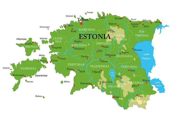 Εξαιρετικά Λεπτομερής Φυσικός Χάρτης Της Εσθονίας Διανυσματική Μορφή Όλες Τις — Διανυσματικό Αρχείο