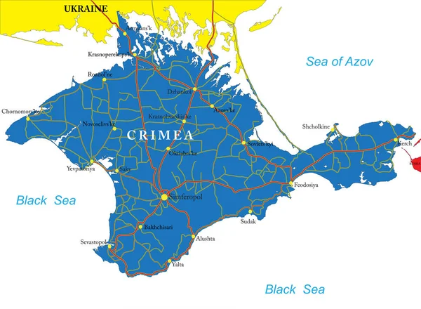 Mapa Vectorial Altamente Detallado Crimea Con Regiones Administrativas Ciudades Principales — Vector de stock