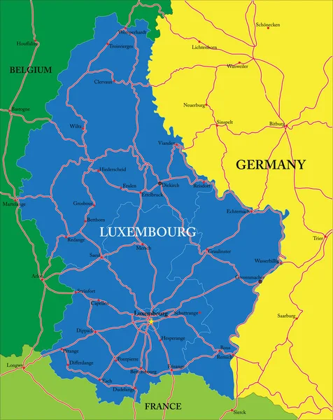 Mappa Vettoriale Altamente Dettagliata Del Lussemburgo Con Regioni Amministrative Principali — Vettoriale Stock