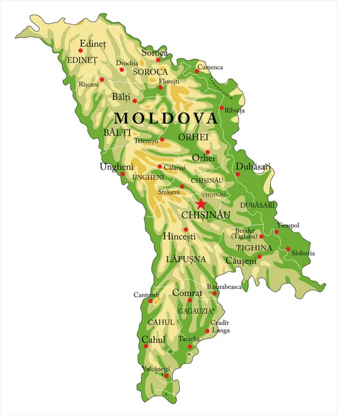 Mapa Físico Altamente Detalhado Moldávia Formato Vetorial Com Todas Formas —  Vetores de Stock