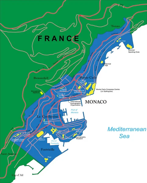 Mappa Vettoriale Altamente Dettagliata Monaco Con Regioni Amministrative Principali Città — Vettoriale Stock