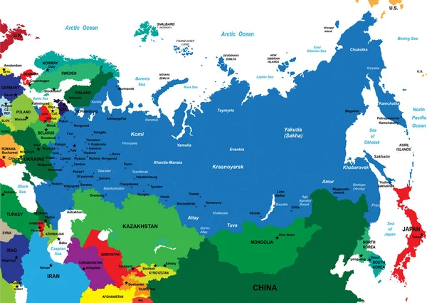 Mapa Político Altamente Detallado Rusia — Vector de stock