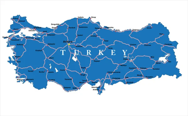 Mapa Altamente Detallado Turquía Con Las Principales Ciudades Carreteras — Vector de stock