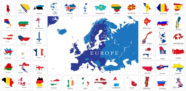 Highly Detailed Set Vector Flag Maps All European Countries — Stock Vector