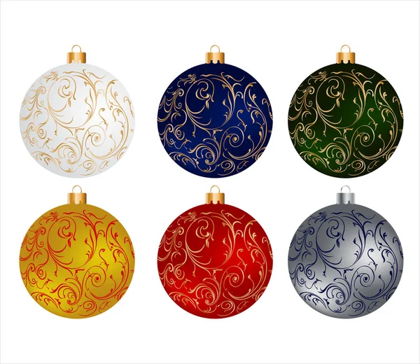 Ensemble Noël Globes Colorés Design Complexe — Image vectorielle