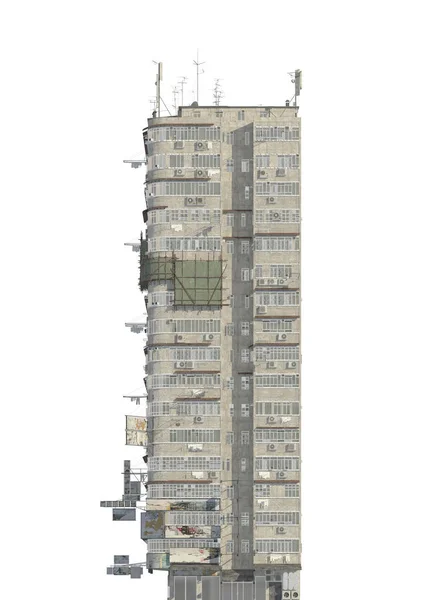 Slum futuristic building isolated on white background 3d illustration