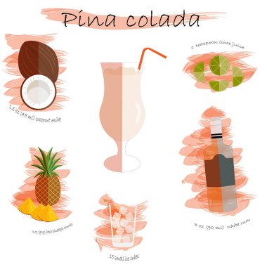 pina colada tarif bilgisi vektör illüstrasyonu