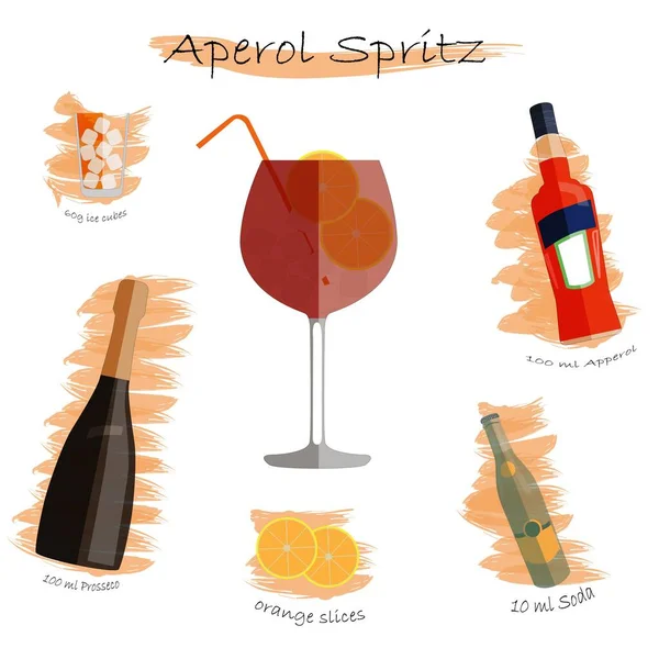 Aperol Spritz receta infografías vector ilustración — Vector de stock
