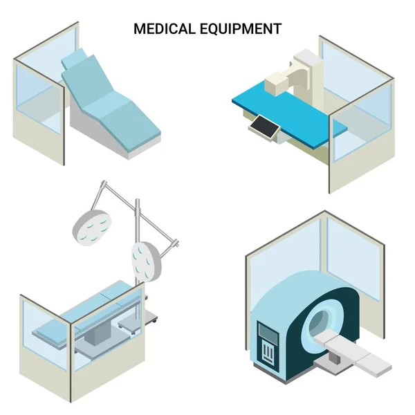 Isometrische medische apparatuur set, sociale afstand — Stockvector