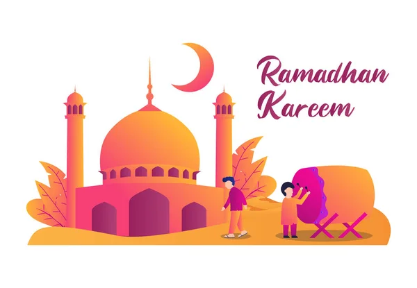 Ilustración Gente Feliz Mubarak Gente Que Celebra Ramadán Kareem Ilustración — Vector de stock