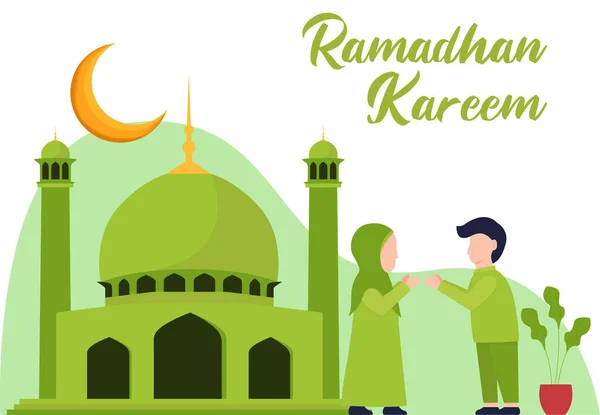 Ramadán Kareem Ilustración Diseño Plano Con Personas Que Sienten Ilustración — Vector de stock