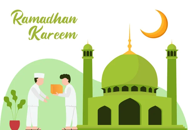 Ilustración Musulmán Dando Regalos Limosna Durante Ramadán Ilustración Vectorial — Vector de stock