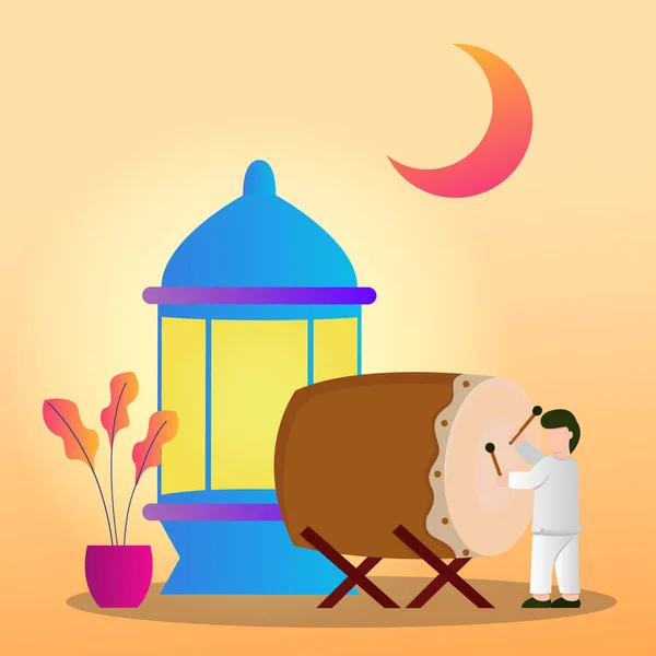 Illustration Människor Glad Mubarak Folk Som Firar Ramadan Kareem Vektorillustration — Stock vektor