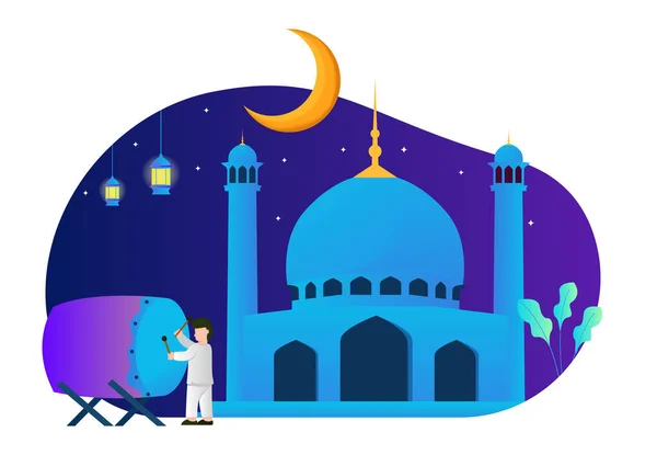 Mutlu mübarek insanların bir tasviri. Ramazan Kareem 'i kutlayan insanlar. Vektör illüstrasyonu
