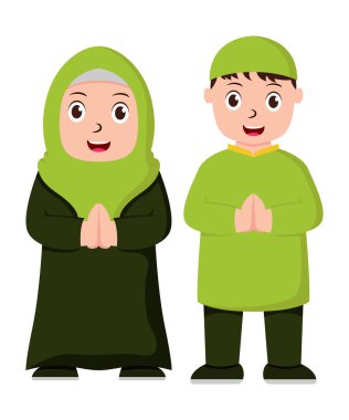 Müslüman bir çiftle bayram mübareklerinin vektör çizimi. Ramazan posteri için mükemmel. vektör illüstrasyonu