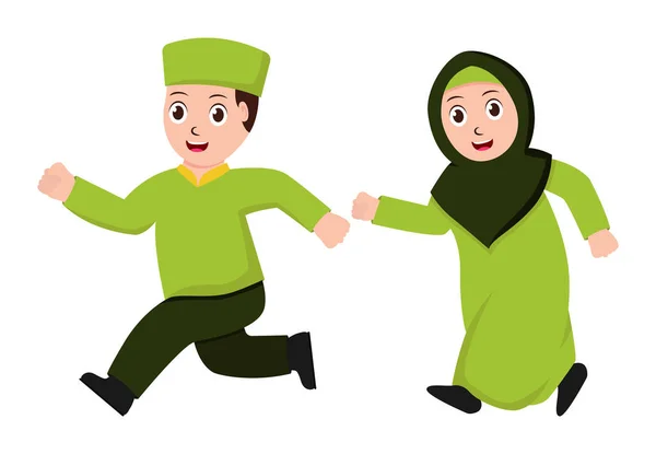 Illustrationsvektorgrafik Eines Muslimischen Paares Das Läuft Perfekt Für Illustrationen Zum — Stockvektor