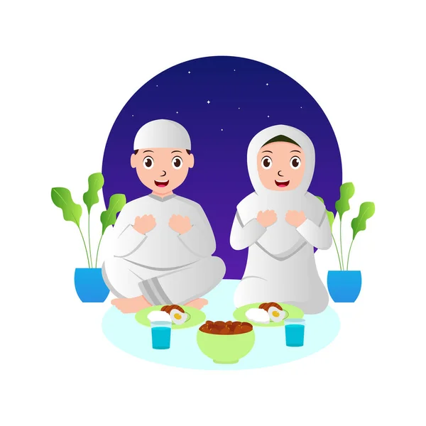 Illustration Vectorielle Graphique Couple Musulman Qui Sont Iftar Parti Parfait — Image vectorielle
