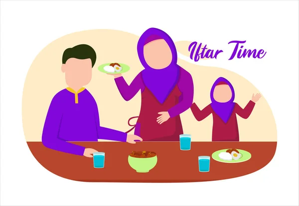 Vektor Ilustrasi Grafis Keluarga Muslim Yang Iftar Sempurna Untuk Ramadhan - Stok Vektor