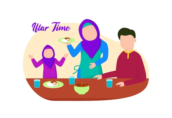 Vektor Ilustrasi Grafis Keluarga Muslim Yang Iftar Sempurna Untuk Ramadhan - Stok Vektor