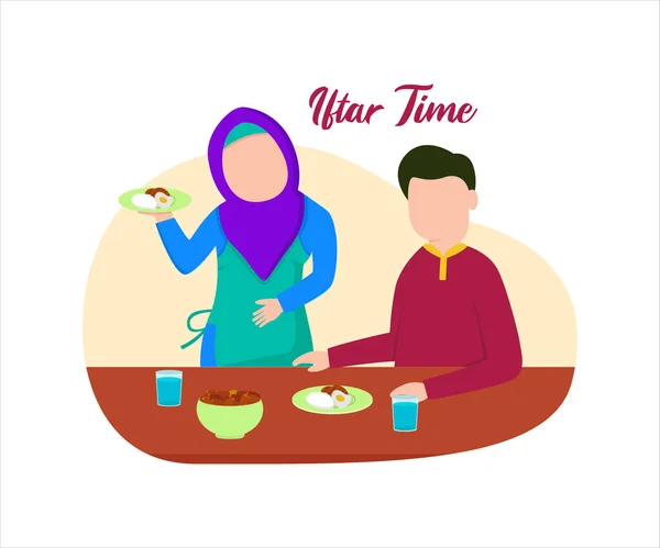 Vektor Ilustrasi Grafis Keluarga Muslim Yang Iftar Sempurna Untuk Ramadhan - Stok Vektor