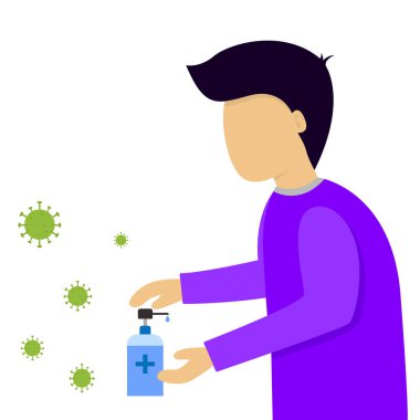 İnsanlar Corona virüsünü önlemek için el dezenfektanı kullanıyor. Covid-19 'u önlemek için. vektör illüstrasyonu