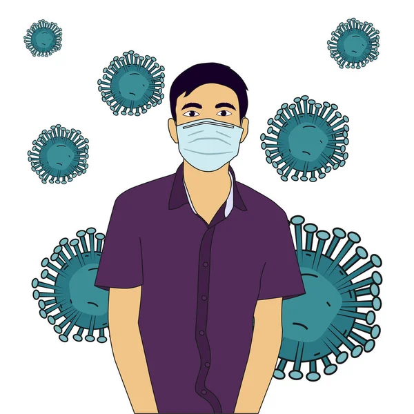 Asian Young Man Coronavirus 2019 Ncov 2019年4月1日閲覧 武漢コロナウイルス2020 コロナウイルスを防ぐために防護マスクをした若い男 — ストックベクタ