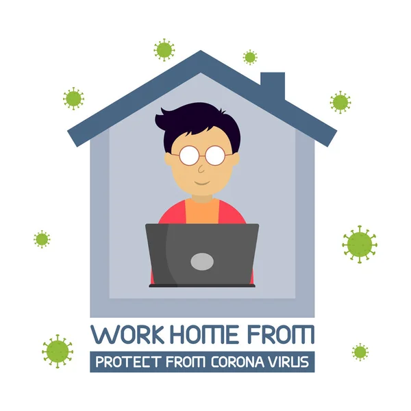 Travail Domicile Effet Corona Virus Illustration Vectorielle Virus Couronne Covid — Image vectorielle