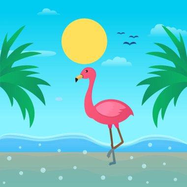 Flamingo kuşunun vektör çizimi. Flamingo kuşu yazın