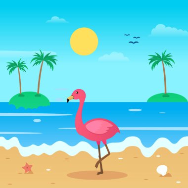 Flamingo kuşunun vektör çizimi. Flamingo kuşu yazın