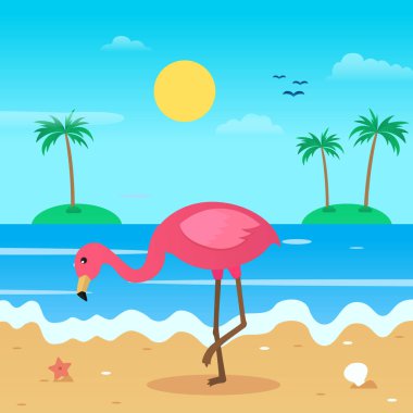 Flamingo kuşunun vektör çizimi. Flamingo kuşu yazın