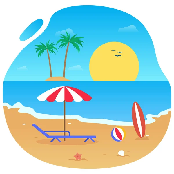 Verano Vector Diseño Plano Playa — Vector de stock