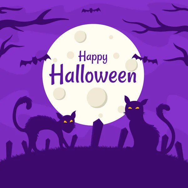 Halloween Éjszakai Macska Háttér Láttak Egy Macskaszellemet Teliholdkor Halloweenkor Októberben — Stock Vector