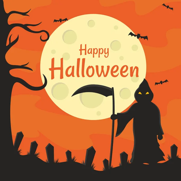 Élet Kaszása Halloweeni Háttérrel Élet Kaszása Ami Megjelenik Sírban Amikor — Stock Vector