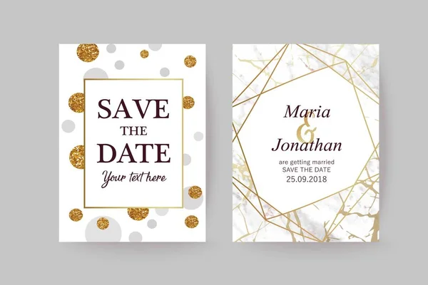 Marble gold texture card, wedding invitation. — Stock Vector