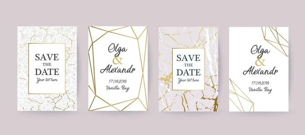 Мармурова листівка з золотою текстурою, запрошення на весілля . — стоковий вектор