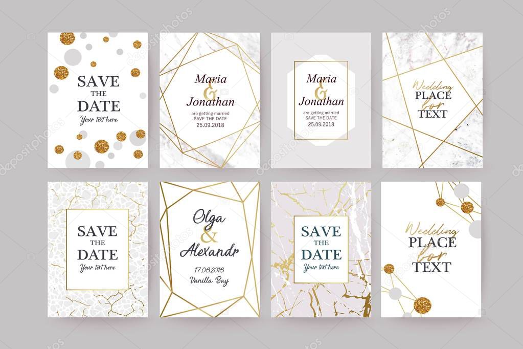 Marble gold texture card, frame or invitation. Grey grunge background