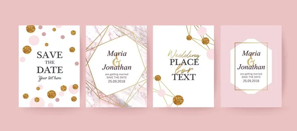 Hochzeitskarte Rosa Marmor Und Gold Textur Hintergrund Elegantes Stilvolles Design — Stockvektor