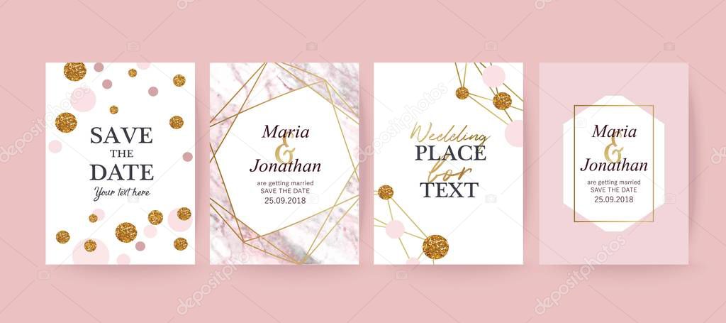Wedding card. Pink Marble and gold texture background. Elegant stylish design 
