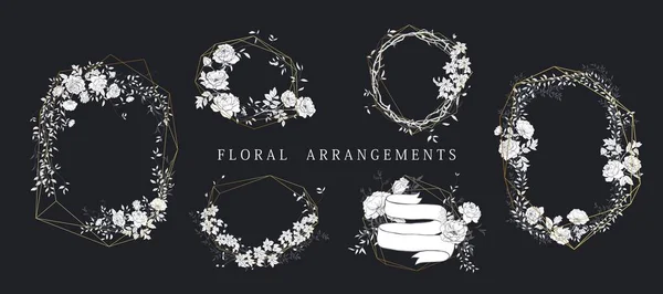 Design de buquê floral. Arranjo de casamento. Moldura botânica. Flores desenhadas à mão . —  Vetores de Stock