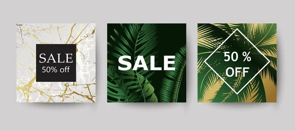 Plantilla de fondo venta. Tarjeta de hojas de palma exótica . — Vector de stock