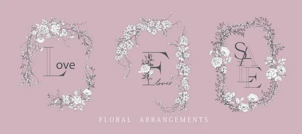 Arreglo de boda. Diseño de ramo floral. Marco botánico . — Archivo Imágenes Vectoriales