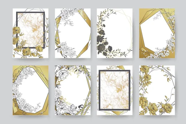 Floral frame ontwerp. Bruiloft uitnodiging regeling. Botanische samenstelling. — Stockvector