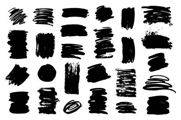 Festett grunge alakzatok. Ecsetvonások fekete tintával. Kézzel készített firka piszkos textúra. Én — Stock Vector