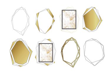 Geometrik altın çerçeve tasarımı. Kompozisyon kartı, davet, tarihi kaydetmek için düğün. Mermer doku