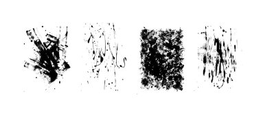 Sanatsal siyah grunge kökenden kümesi. Vektör doku. Kirli sanatsal tasarım öğesi. Fırça darbesi, sıçramak.