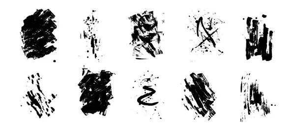 Set of artistic black grunge backgrounds. Vector texture. Dirty artistic design element. Brush stroke, splatter. — Stock Vector
