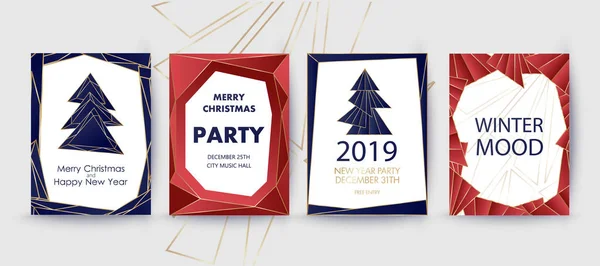 Nouvel An et Joyeux Noël invitation de fête, fond. Design de style d'art géométrique avec arbre de vacances . — Image vectorielle